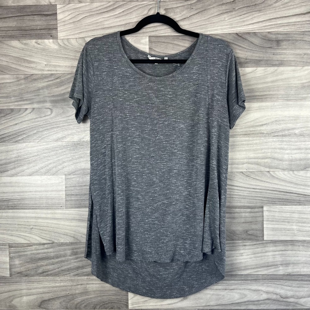 BKE Oversized Top Women's Small Gray Heather Short Sleeve High Low Cutout Back